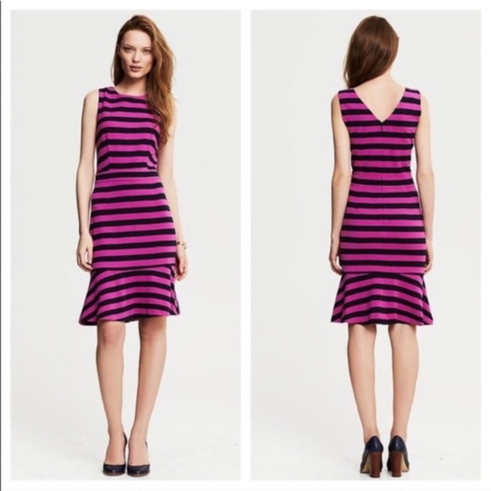 Banana Republic Fuschia Stripe Ponte Flounce Dress